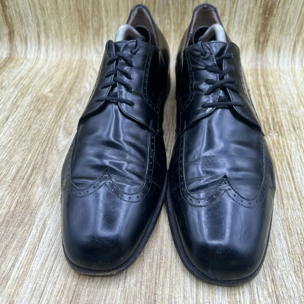 Salvatore Ferragamo Wingtip Oxford Men's 10.5 D Black Leather Brogue Italy 15699
